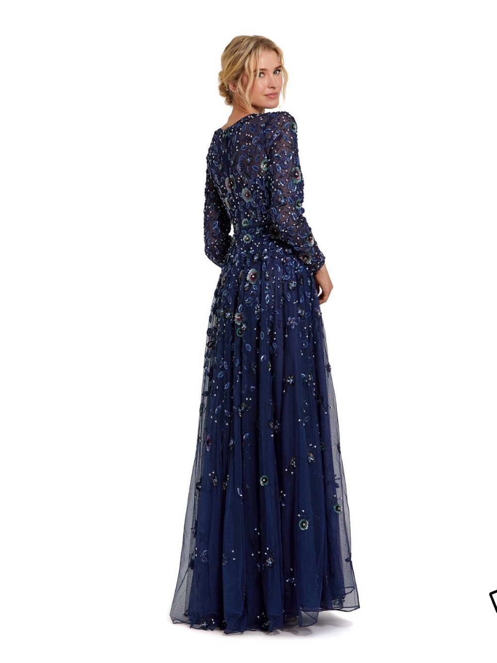 Mac Duggal Women's Embellished High Neck Long Sleeve A Line Gown